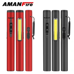 Amanfire YD2302 Mini LED Keychain Flashlight 300LM Portable Pen Lamp With Clip Magnet XPE+COB Light Type-C Rechargeable Torch