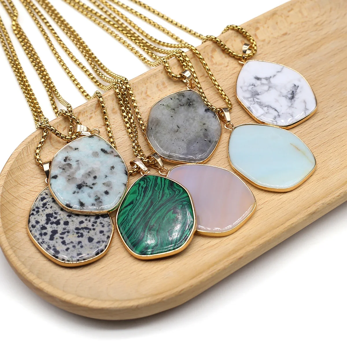 5PCS Wholesale Fashion Natural Stone Flash Labradorite Amazonite Hexagon Necklace Pendant Exquisite Jewelry Accessories Gift