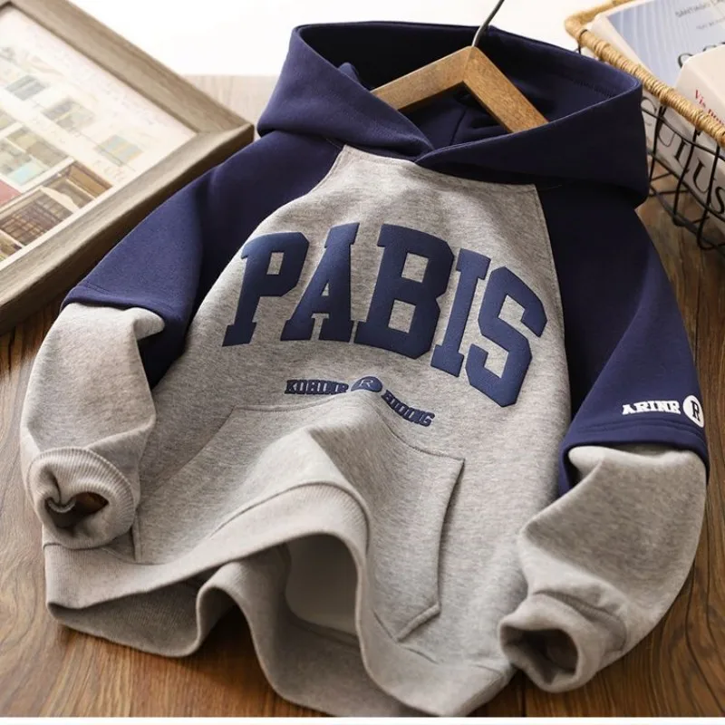 Boys and Girls Sweater Hooded Spring and Autumn Korean Casual Sports Top New Teenage Children's Pullover Hoodie