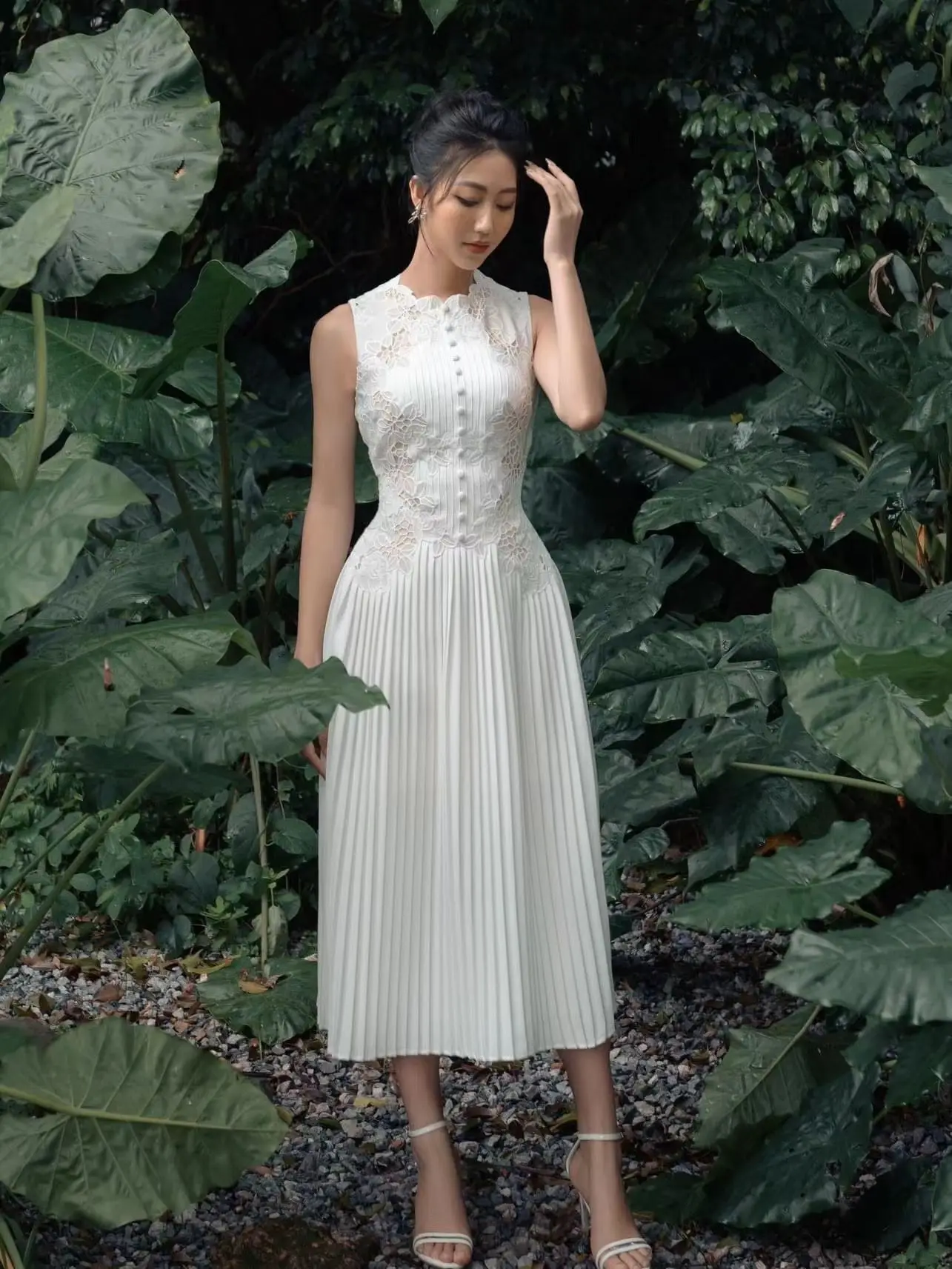 

Vintage Lace Women's Dress 2023 Summer O-neck Sleeveless A-Line Women Runway Chic Korea Clothes