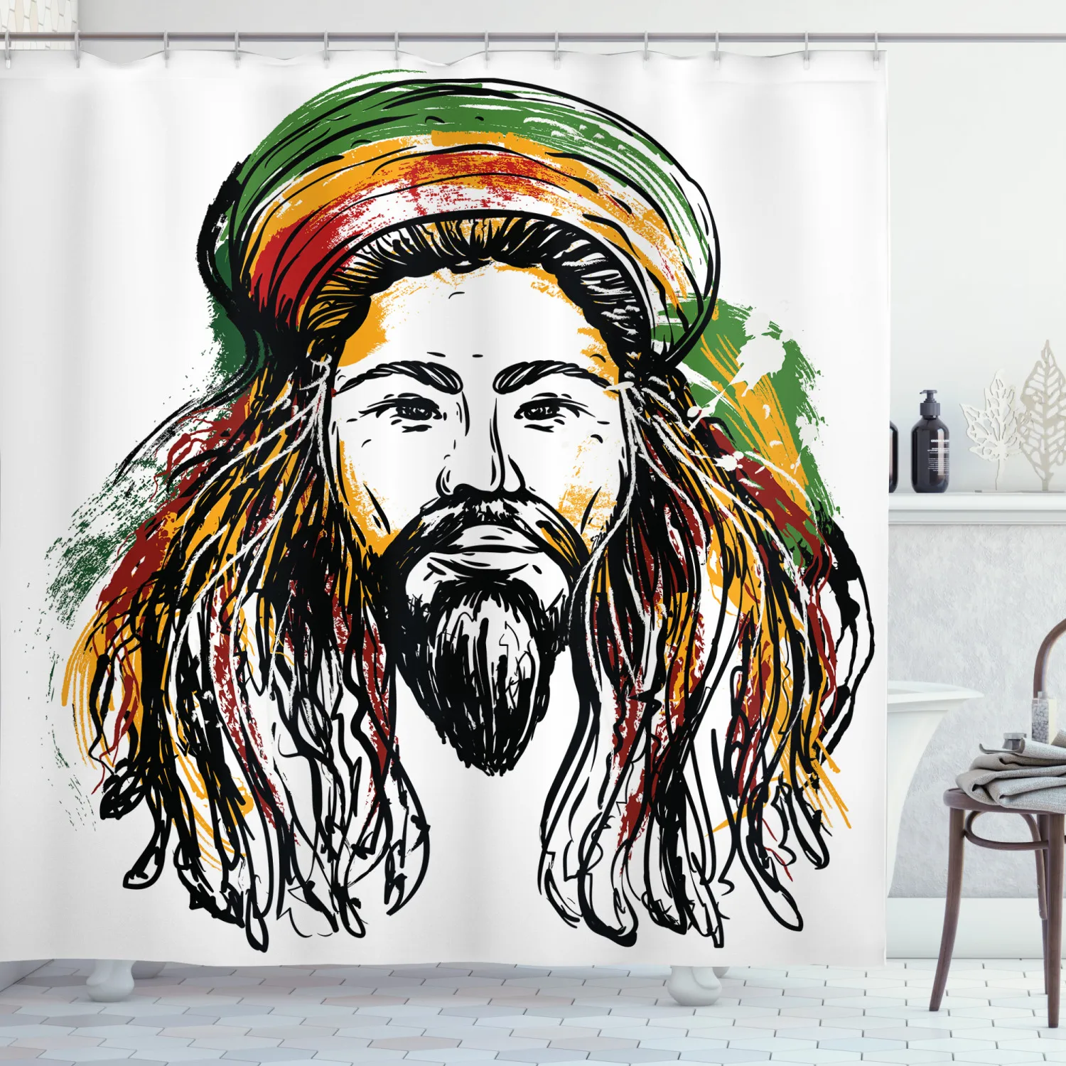 Занавеска для душа Rasta тканевая штора в стиле регги на ямайский остров ванной