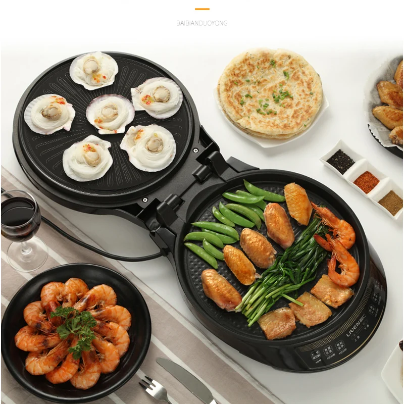 110V Automatic Double Sided Heating Electric Baking Pan Grill Skillets Frying machine Cast Aluminium Bakeware Non stick