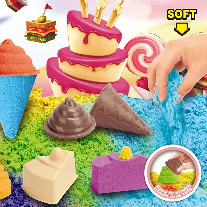 Play Sand for Kids Sensory Toys Moldable Sand Fake Sand Play Set Educational Toys Kids Sand Sensory Sand with Tools & Molds 4
