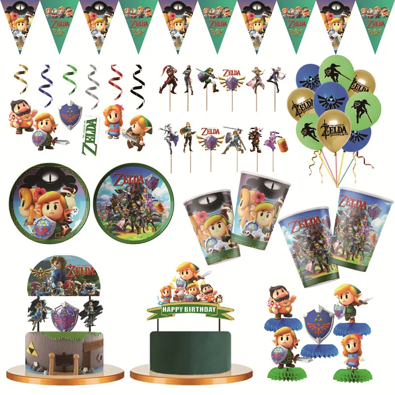 

ZELDA Themed Kids Birthday Party Supplies ZELDA Themed Disposable Cutlery Plates Cups Tissue Background Decor Baby Bath Supplies