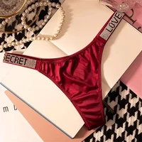 Vin rouge/léopard Sexy brillant strass string femmes sous-vêtements sans couture Sexy sport dames grande taille t-back culotte 3