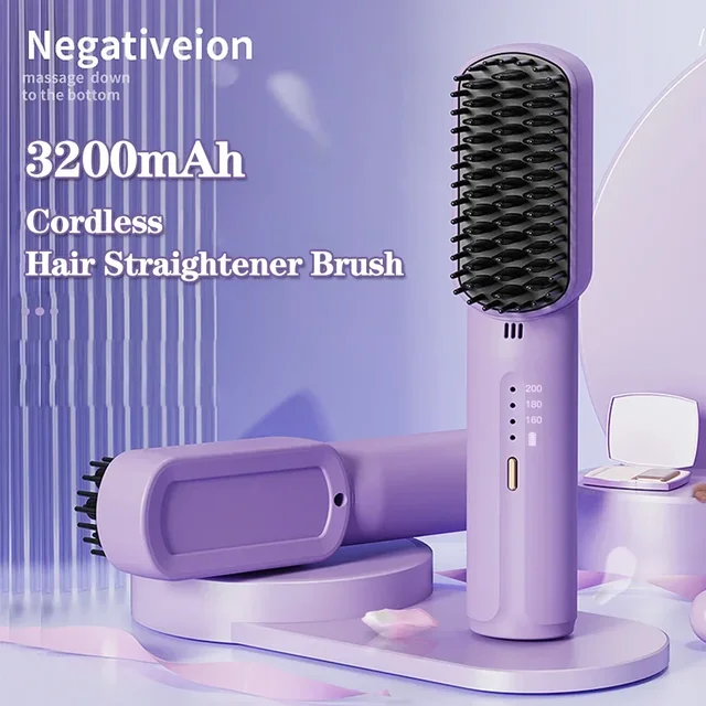 Lisseur de cheveux sans fil, brosse à ions négatifs, peigne chaud, chauffage électrique multifonction, droit pour la maison et les voyages 1
