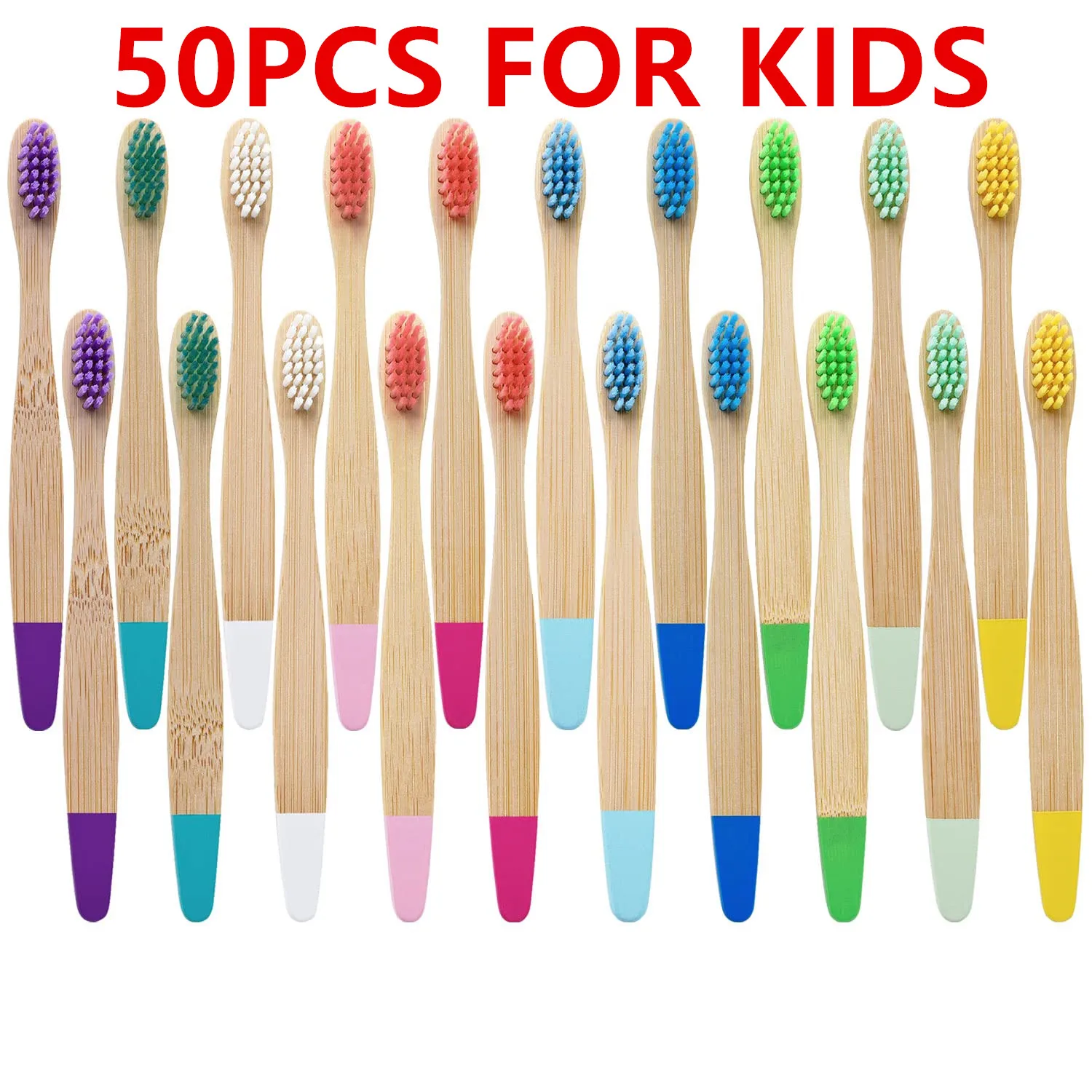 

Bamboo Toothbrushes for Kids, Childrens Manual Brushes Bulk 50 Packs,3+ Years Organic Oral Tooth Cleaning Toothbrush