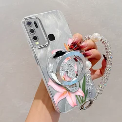 Set di custodie per telefono con fiori rosa in 3 pezzi con laccetto e supporto