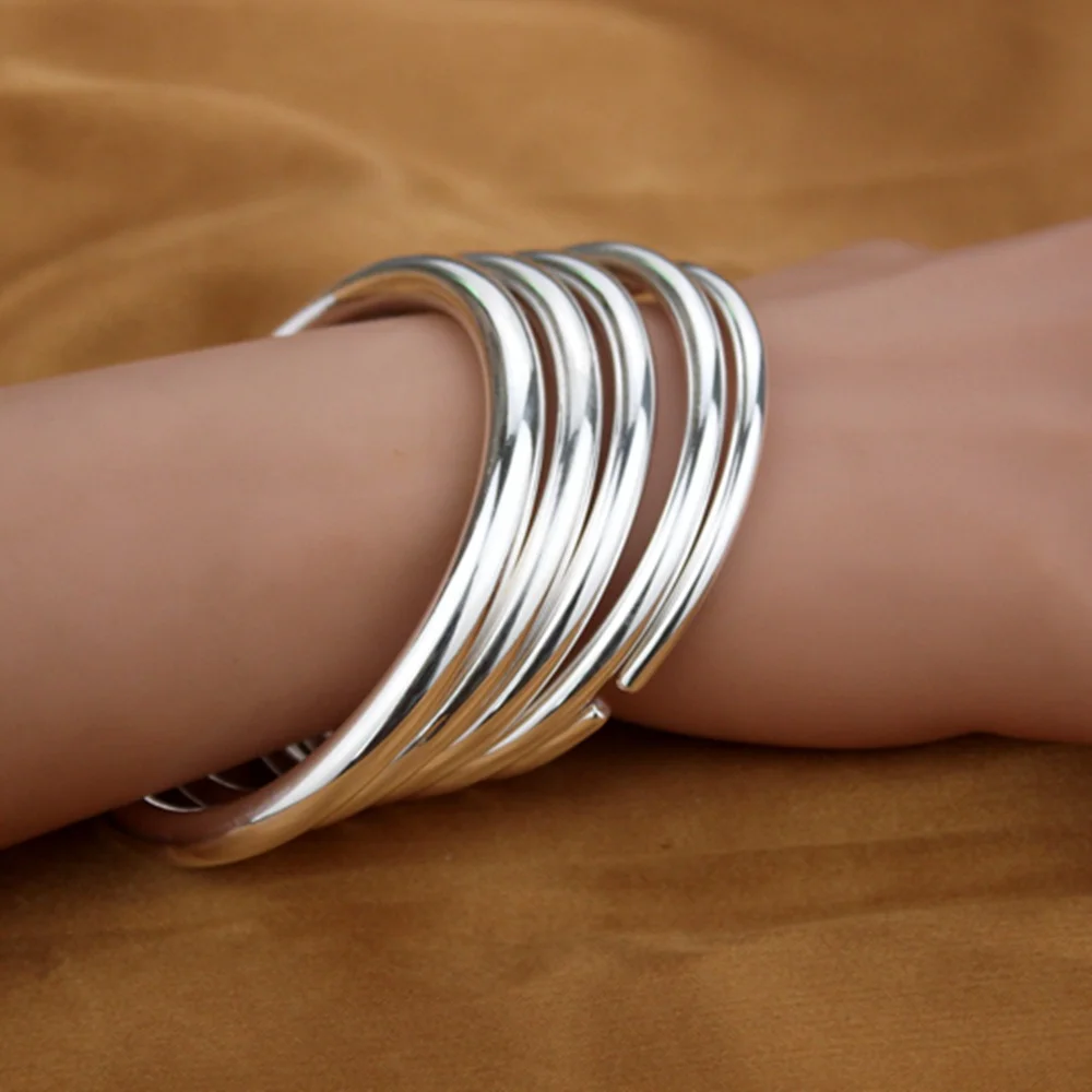 999 sterling silver bracelet frosted men's and women's pure silver bracelets glossy bringht opening couple silver bracelet