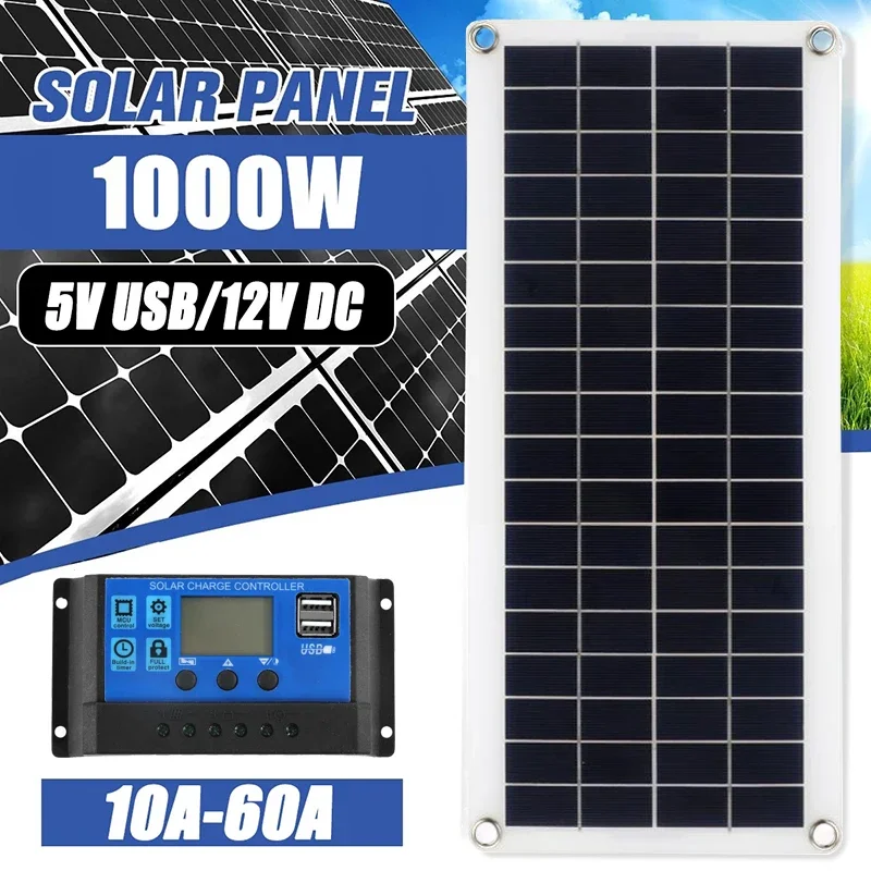 

1000W Solar Panel 12V Solar Cell 10A-60A Controller Solar Plate Kit for Phone RV Car MP3 PAD Charger Outdoor Battery Supply