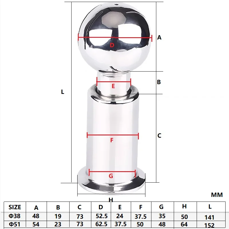 Rotating Cip Sanitary Spray Ball 1.5inch & 2inch Tri-Clamp Tank Cleaning Ball For Distillation Stainless Steel 304