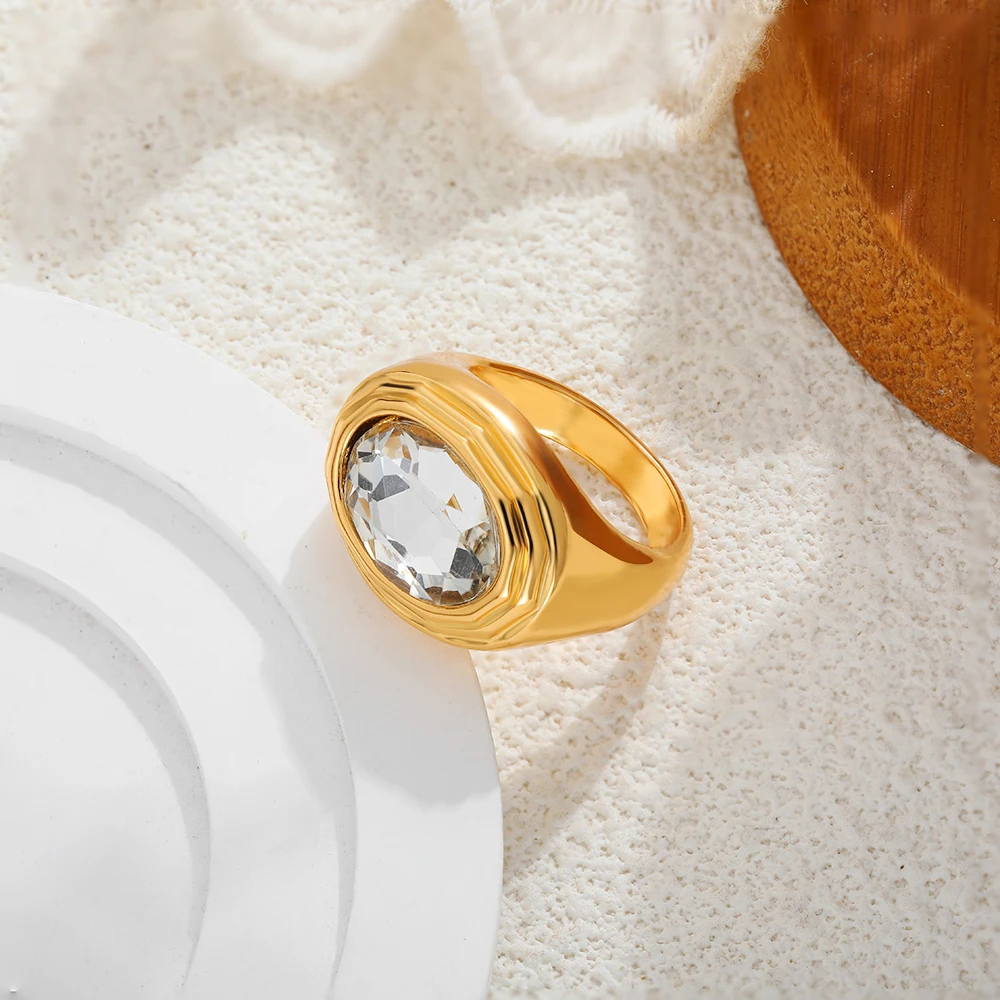 New Charm Oval CZ Zircon Chunky Rings Waterproof Hypoallergenic Thick Sparkling Crystal Bride Wedding Jewelry Accessories Bijoux