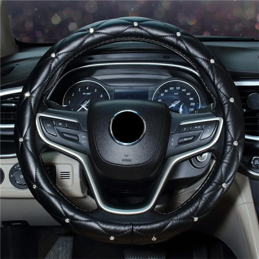 

Car Rhinestones Steering Wheel Cover With Crystal Diamond 37-38CM Protector Car Vehicle Fit Sparkling Wheel Steering B6Y3