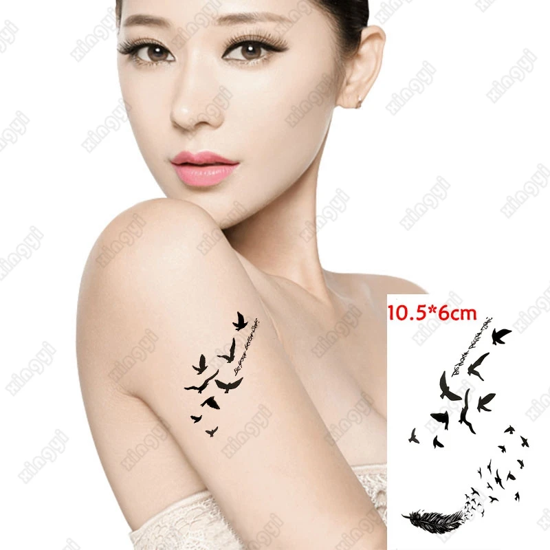 

Waterproof Temporary Tattoos Sticker Black Small Bird Pattern Design Body Art Fake Tatoo on Ear Finger Body Tatto Women Men Kids