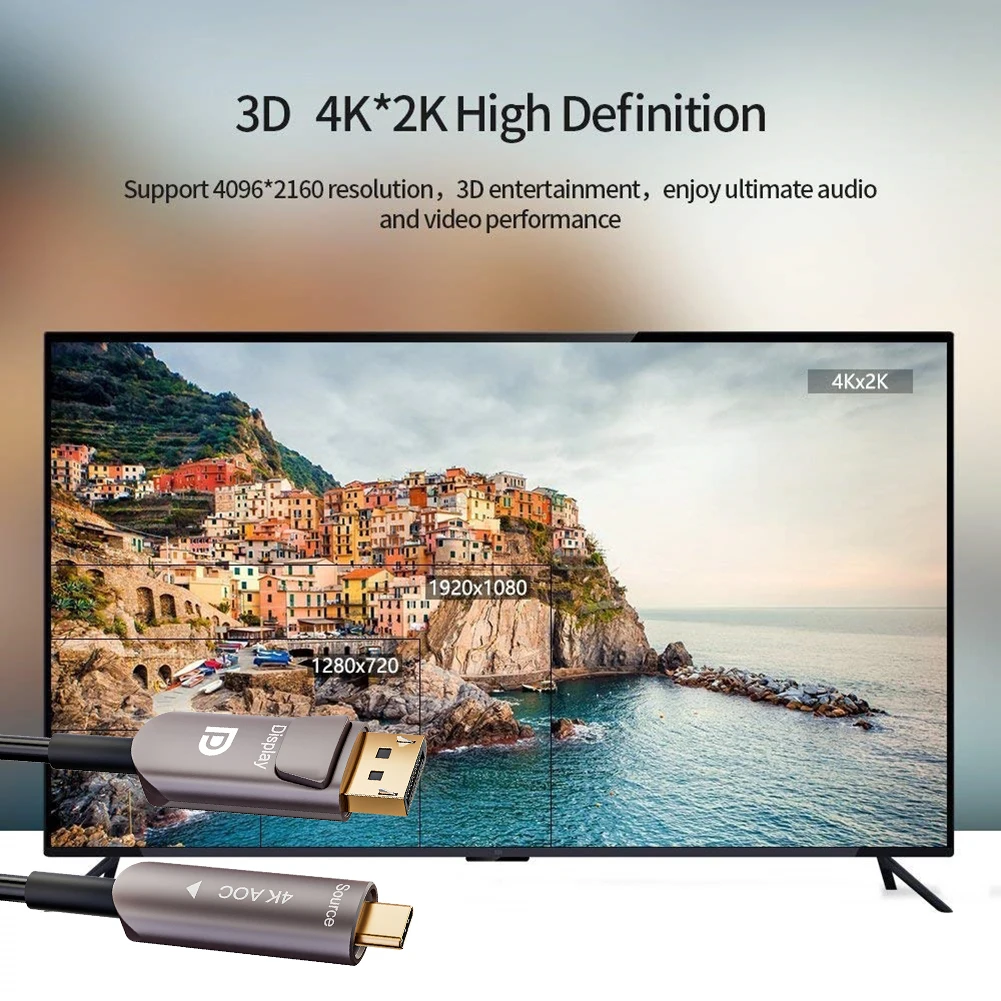е ο ƺϿ USB C-÷ Ʈ ̺, USB C -÷ Ʈ  ̺, 3D 4K 60Hz, DP ڵ, 10 m, 15m