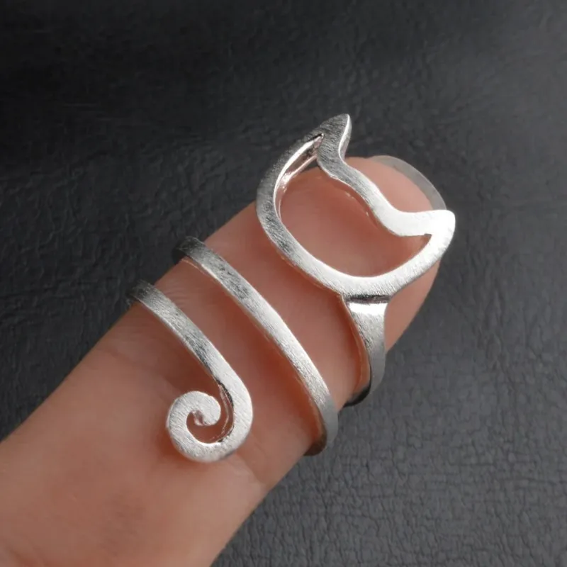 Silver Color Cute Cat Shape Rings for Women Geometric Trendy Couples Handmade Finger Ring Jewelry Party Gift anillos mujer
