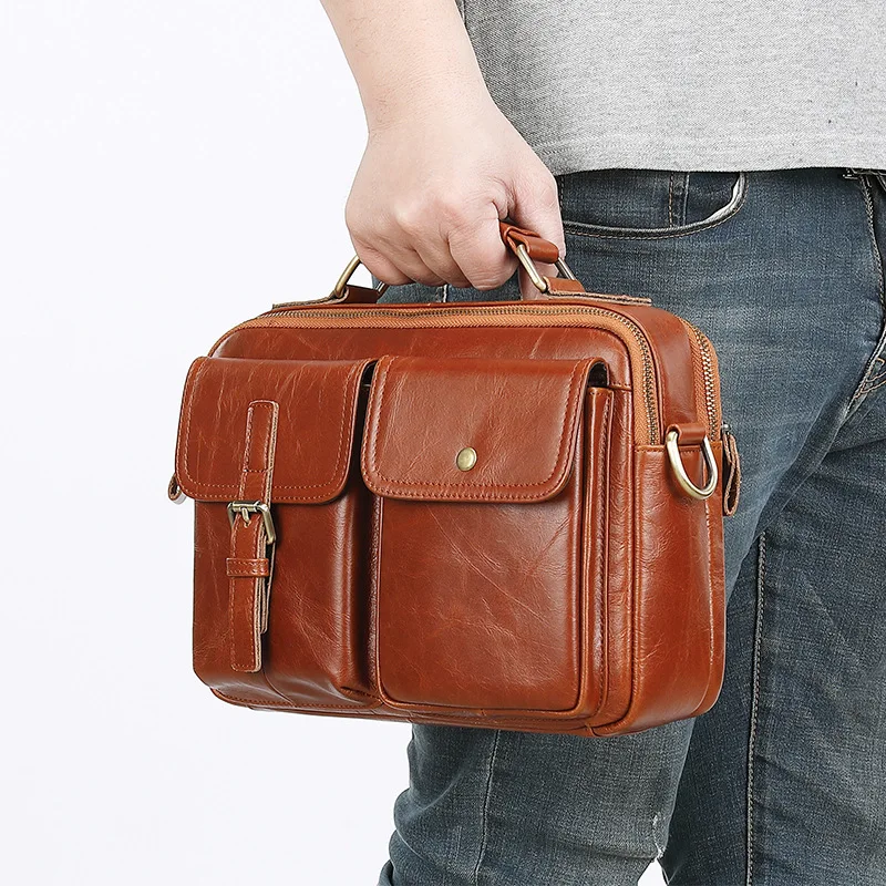 Genuine Leather Shoulder Bag for Men Small Messenger Crossbody Bag Male Travel Tote Bag Strap Handbag Designer Large Capacity