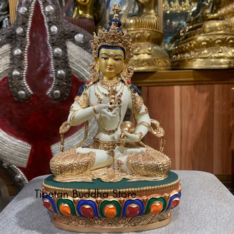 

Окрашенная Будда Vajra, украшение, тибетская Чистая медь, бутиковая посуда Будды, высота 7 дюймов, 22 см, Бытовая лампа