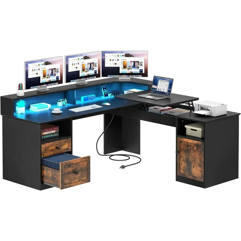 L Shaped Desk With Power Outlets & LED Lights Computer Table 60” Computer Desk With Drawers & Lift Top Freight Free Reading high quality 24v truck t10 led instrument light w5w 168 194 501 freight car led instrument lights free shipping 1000pcs lot