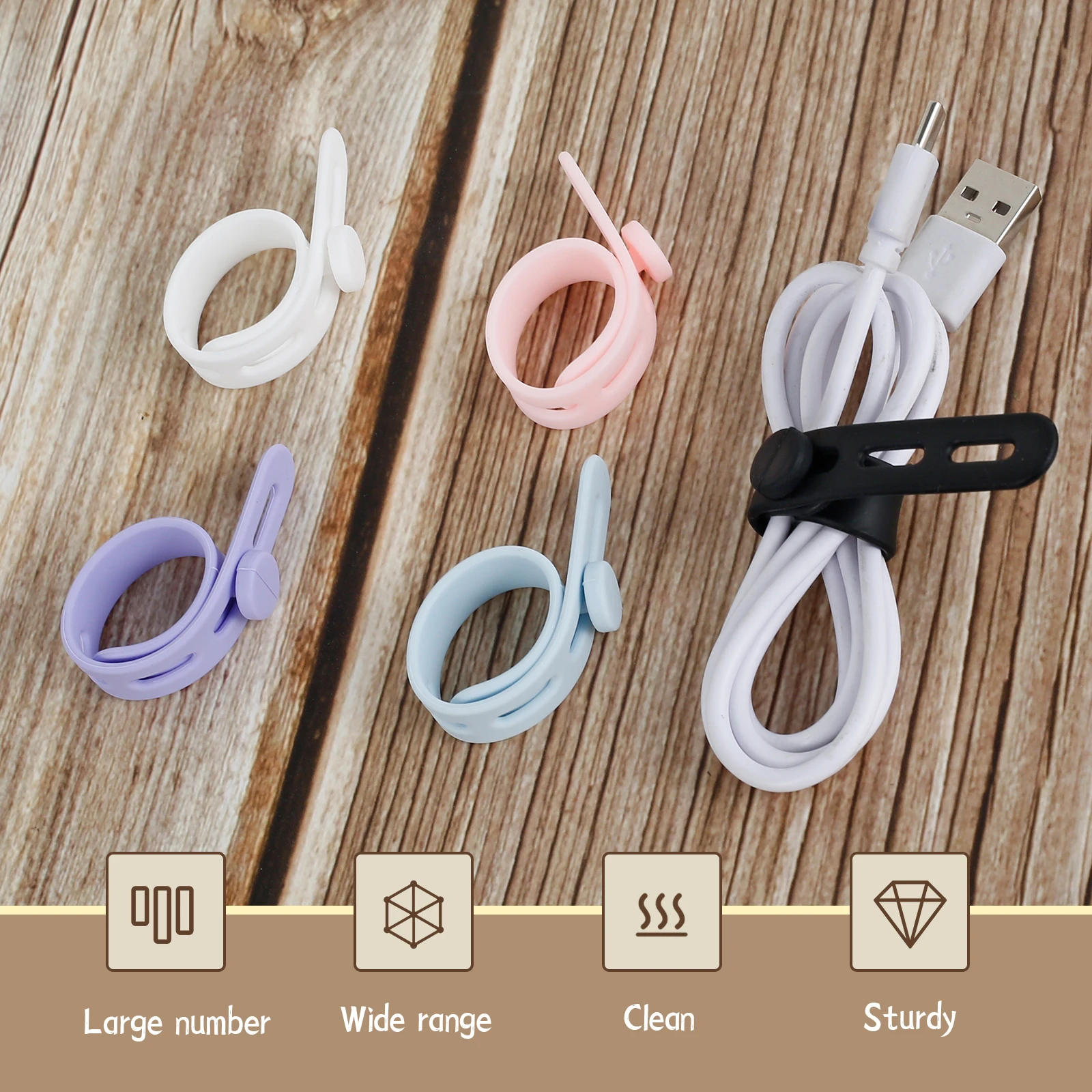 30/60Pcs Silicone Cable Ties Adjustable Cable Straps Cord Organizer Reusable Cable Management Organizer for Bundling and Fasten