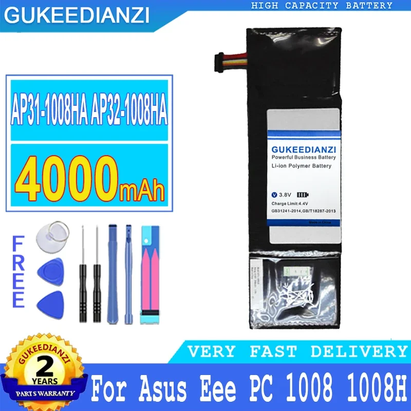 

GUKEEDIANZI Replacement Battery AP31-1008HA AP32-1008HA 4000mAh for Asus Eee PC 1008 1008H 1008HA Batteries Big Power Bateria