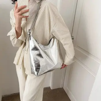 Borsa con manico superiore in PU Borsa di design di lusso per donna Borsa per la spesa alla moda Borsa tote in pelle casual argento oro ad alta capacità