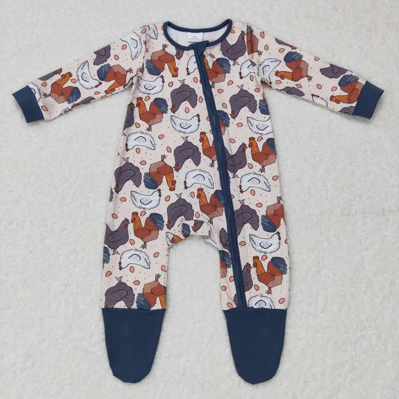 

Wholesale Kids Toddler One-piece Newborn Coverall Bodysuit Footie Farm Jumpsuit Baby Boy Zipper Long Sleeves Chicken Eggs Romper