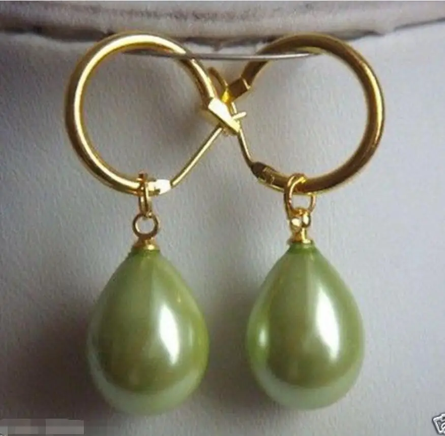 

Fashion Green 12x16mm Drip Mother of Pearl Shell 14 Earrings