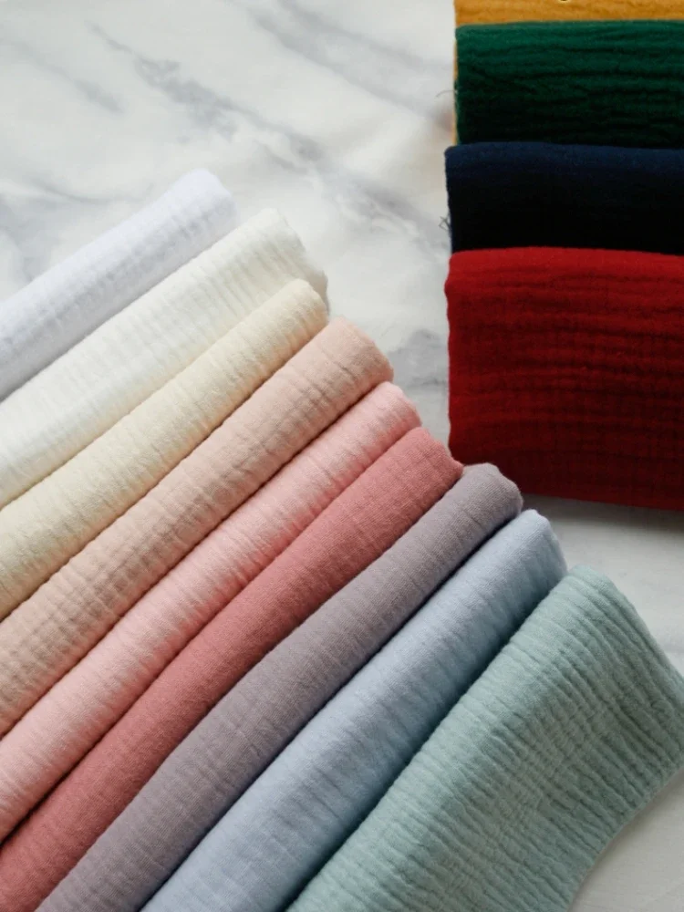 140x50cm Pure Color Crepe Double-Layer cotton fabric Cotton Yarn Fabric, Making Soft Baby Clothes Fabric DIY Clothing Cloth