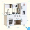 Kids Kitchen Playset, Preschool Cooking Kitchen, Toddler Wooden Pretend Play Toy w/Fridge, Stove, Cookware Utensil 3