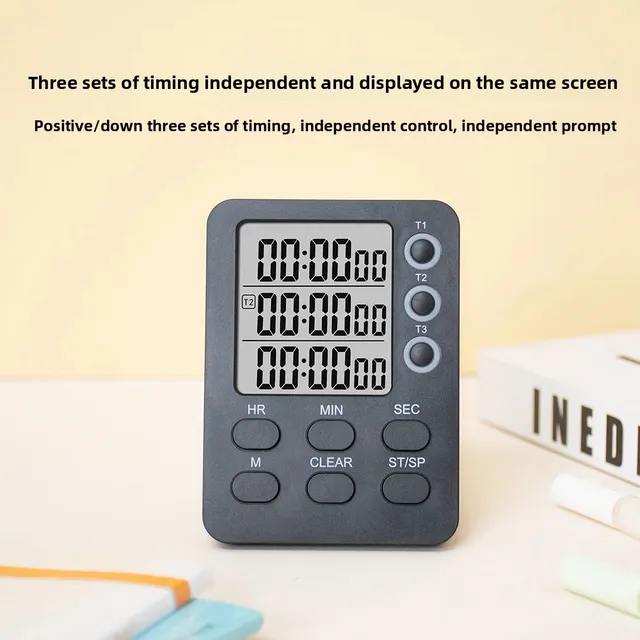 Visual Timer Children's Self-Discipline Time Manager Digital Display Kitchen Timer with Three Alarm Clocks Home Goods