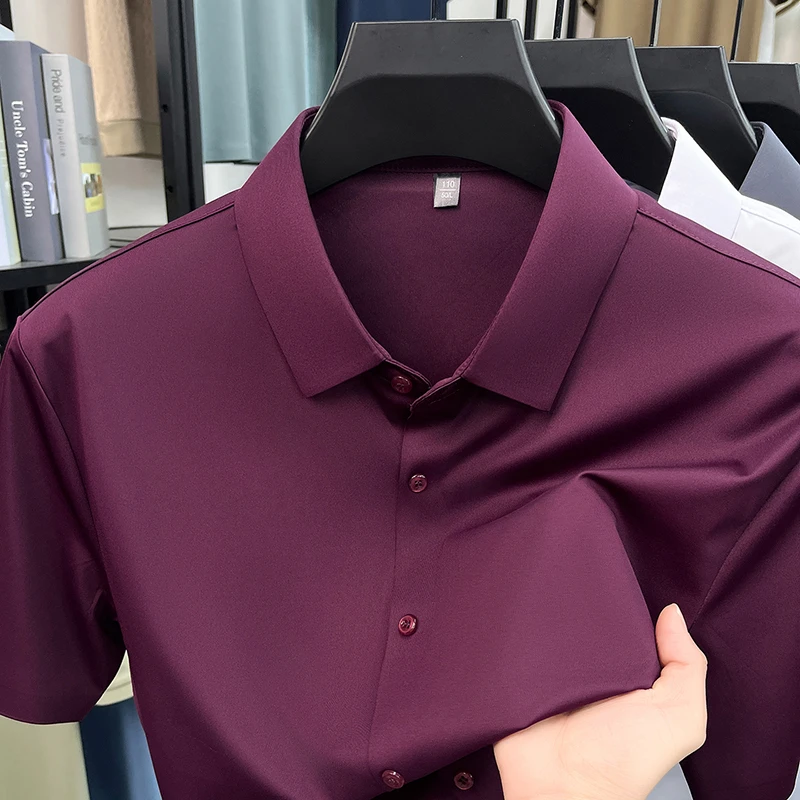 Mens Summer Business Short Sleeved Shirt Seamless Construction High Stretch Easy Care for AllDay Comfort