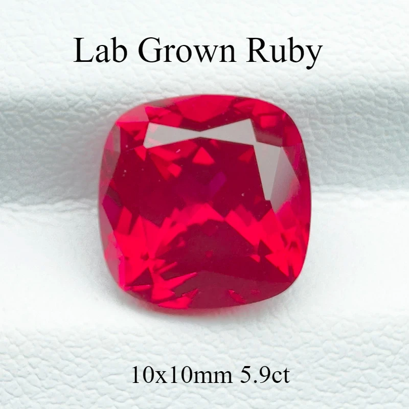 Lab Grown Ruby Square Cushion Cut 10x10mm 5.9ct Gemstone For Jewelry Making With AGL Certificate