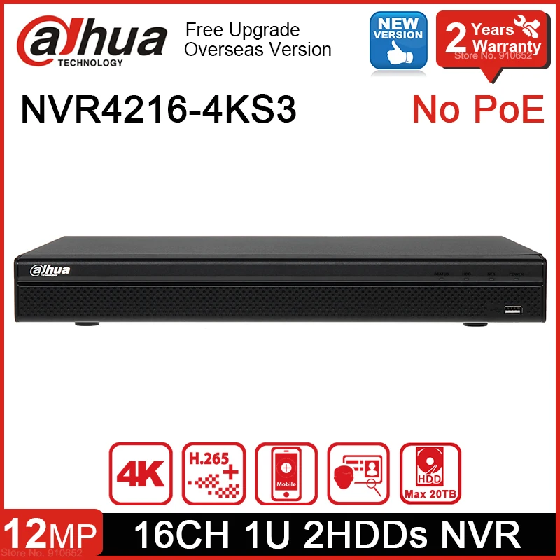 Original Dahua 4K 16CH NVR NVR4216-4KS3 1U Lite Surveillance Video Recorder ONVIF NVR 16Channels For Max 12MP Security IP Camera 1