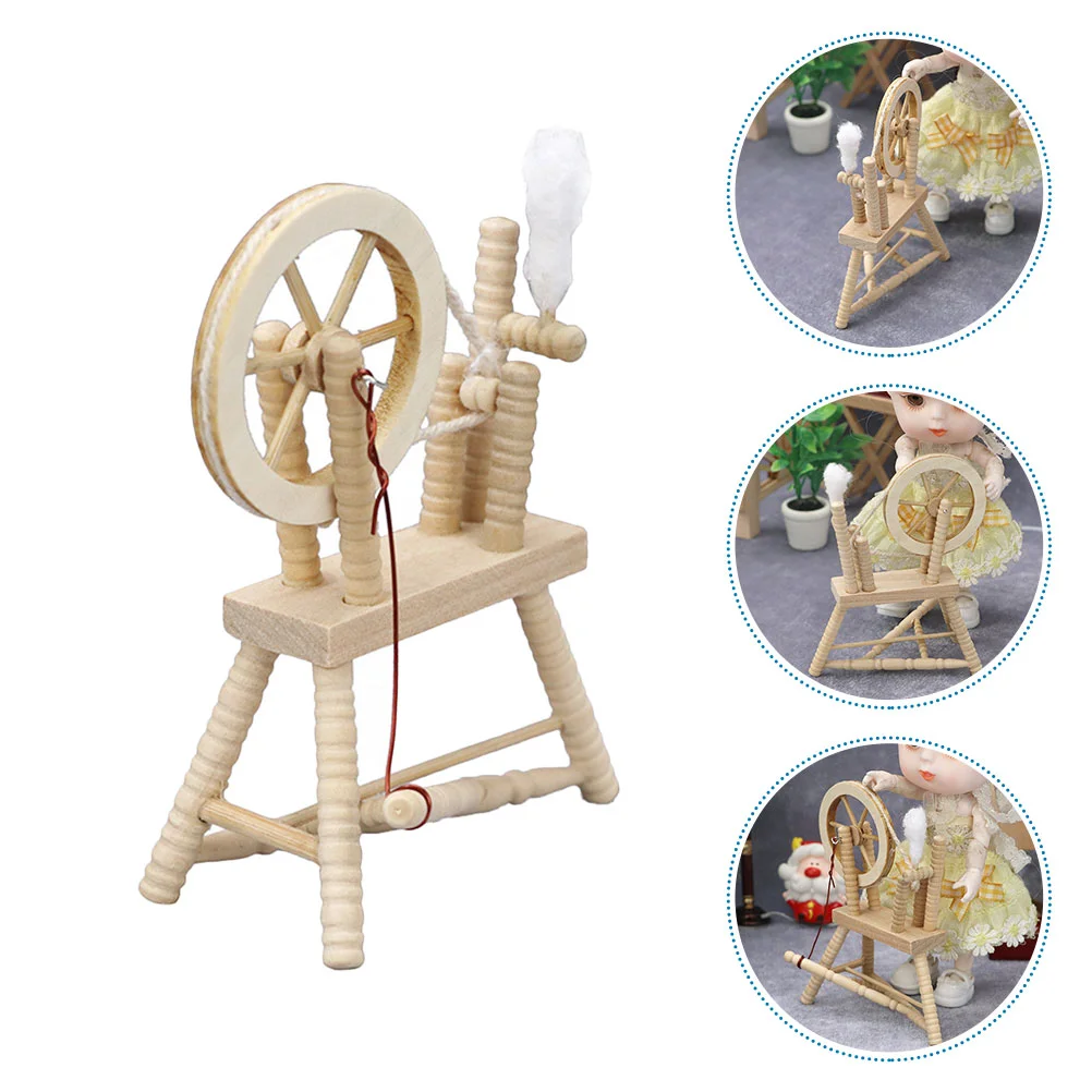 

Model Vintage Wheel Wooden Dollhouse Simulation Hand Reeling Machine Miniature