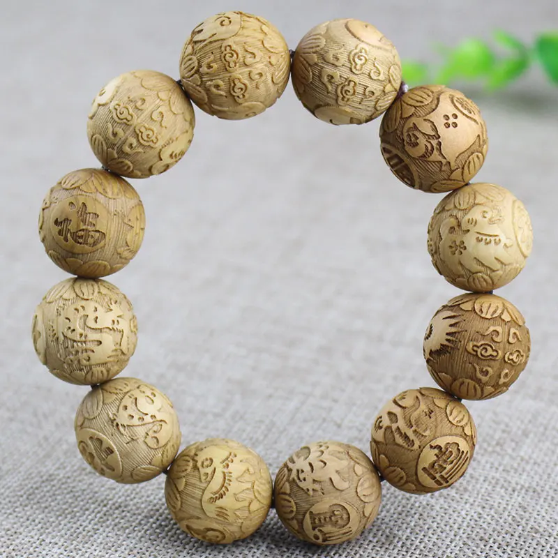 20MM Natural Thuja Cypress Wooden Creative Full Carved Buddha Beads Bracelet Dragon phoenix - Image 5