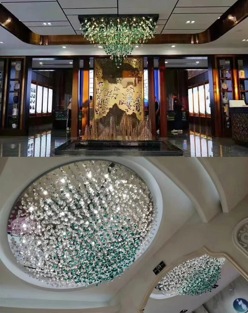 Modern Crystal Glass Chandelier Staircase Luxury Stone Chandeliers Lighting Home Decor Cristal Pendant Suspension Lamps