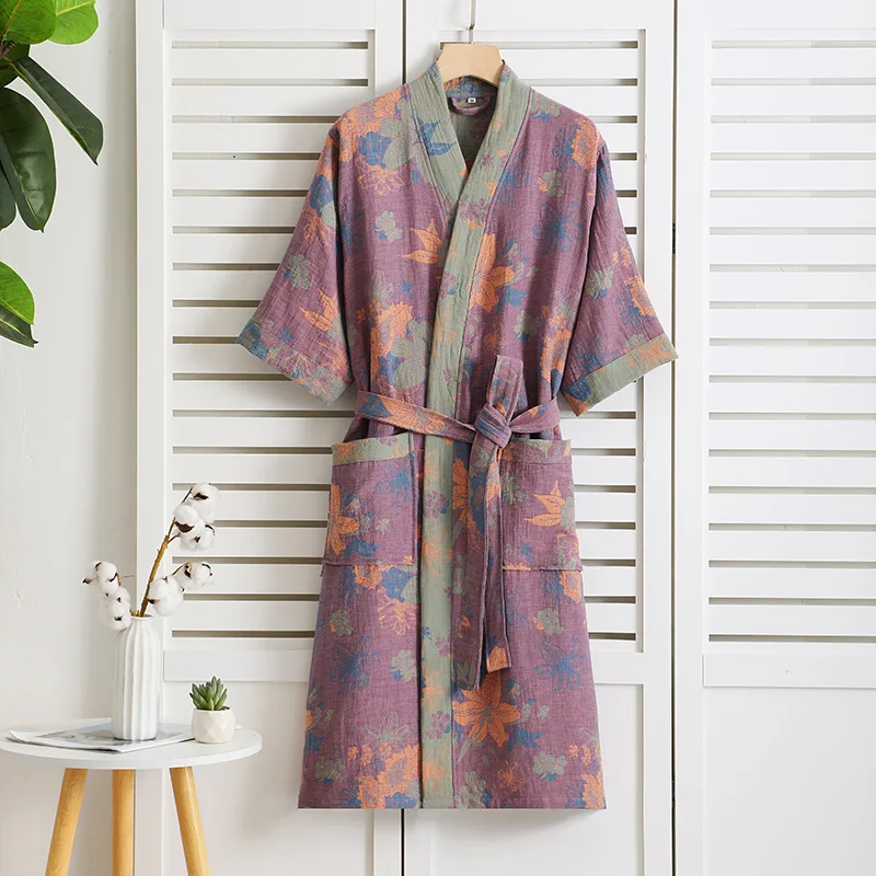 Multi Colors Kimono Robes for Couples Homewear Cotton Bathrobe for Spring and Summer Thin Absorbent and Quick Drying Bathrobes for Cotton Bathrobe