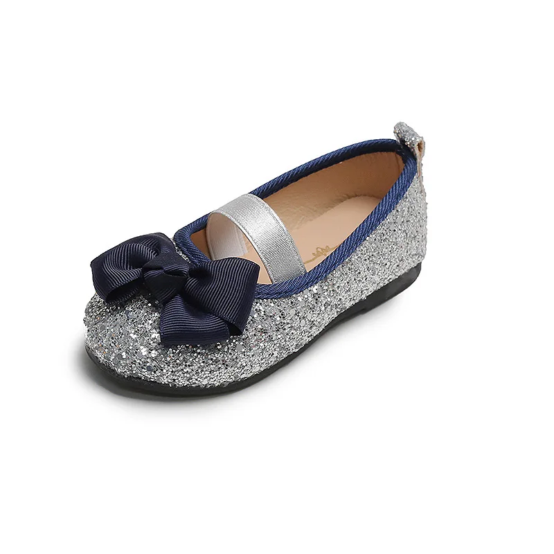 Toddlers Girls Shoes Glitter Leather Flats For Little Kids Children's Dress Shoes Bow-knot Princess Sweet Loafers Soft For Dance