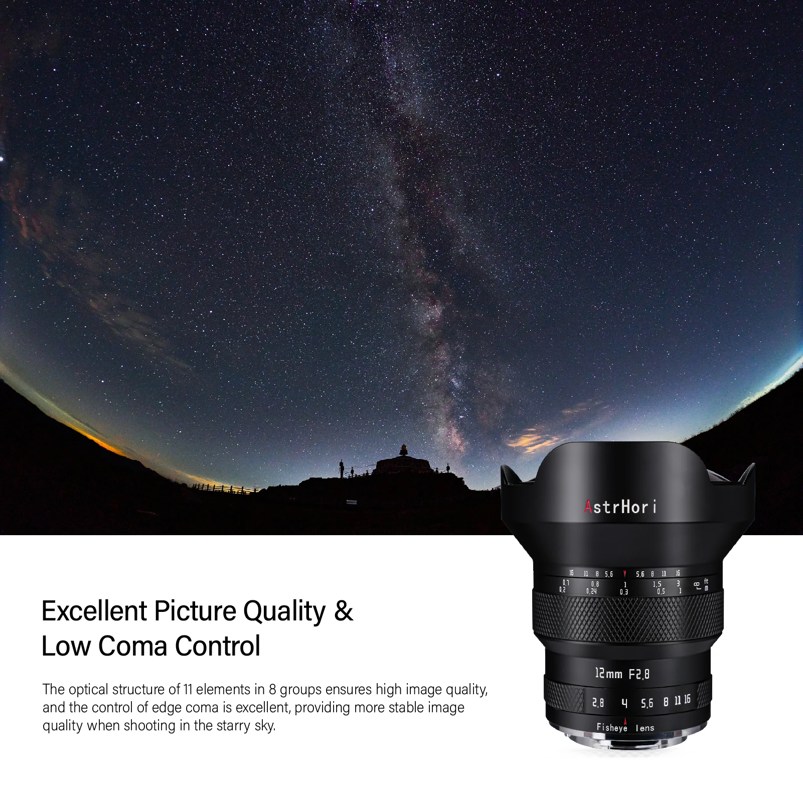 AstrHori 풀 프레임 12mm F2.8 E 니콘 Z 후지필름 XF 캐논 RF L-마운트용 별빛 사진 촬영용 어안렌즈