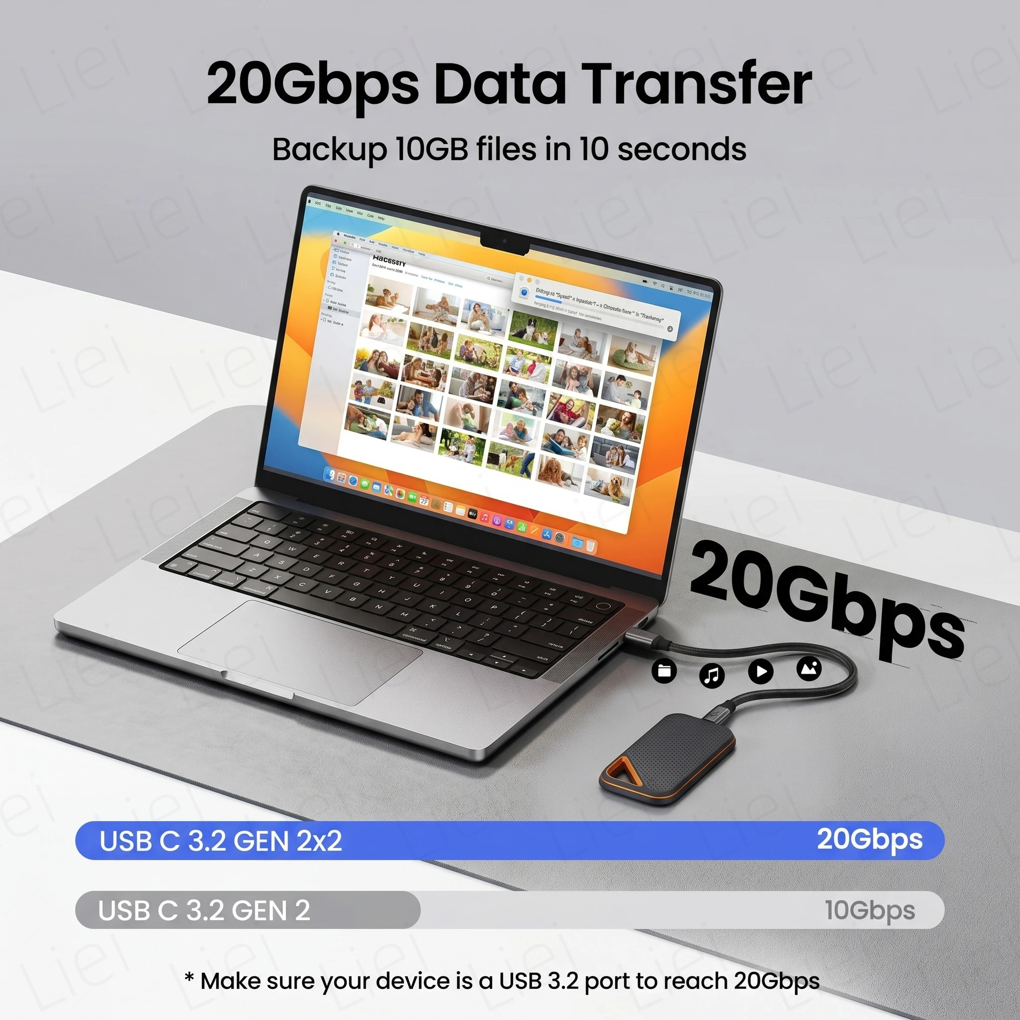 20Gbps USB C 모니터 디스플레이 케이블 USB3.2 Gen2x2 4K@120Hz 240W PD 충전 데이터 전송 비디오 케이블 (휴대용 모니터/노트북용)