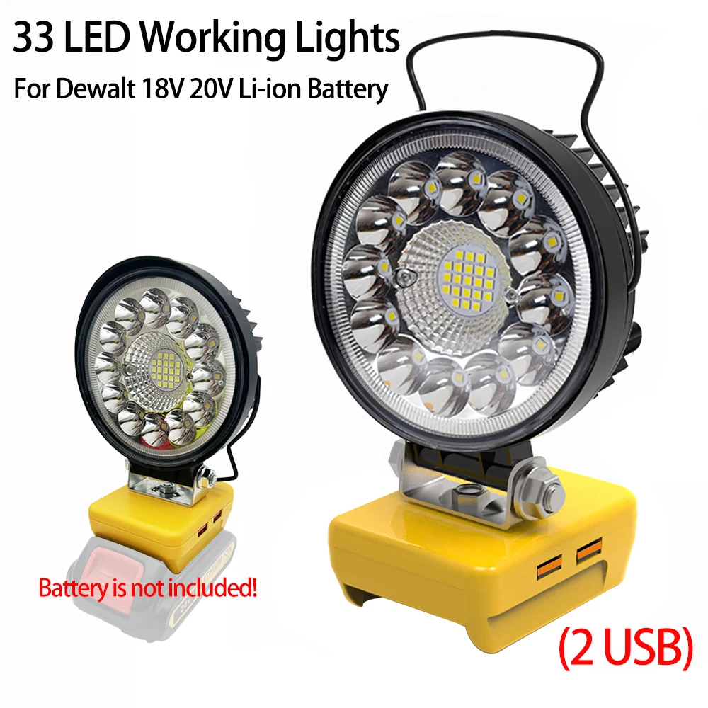 33 LED Working Light Flashlight Electric Torch Spotlight USB Power Bank For DeWalt 18V 20V Lithium Battery High Low Beam Control led flashlight led lights led work light work light