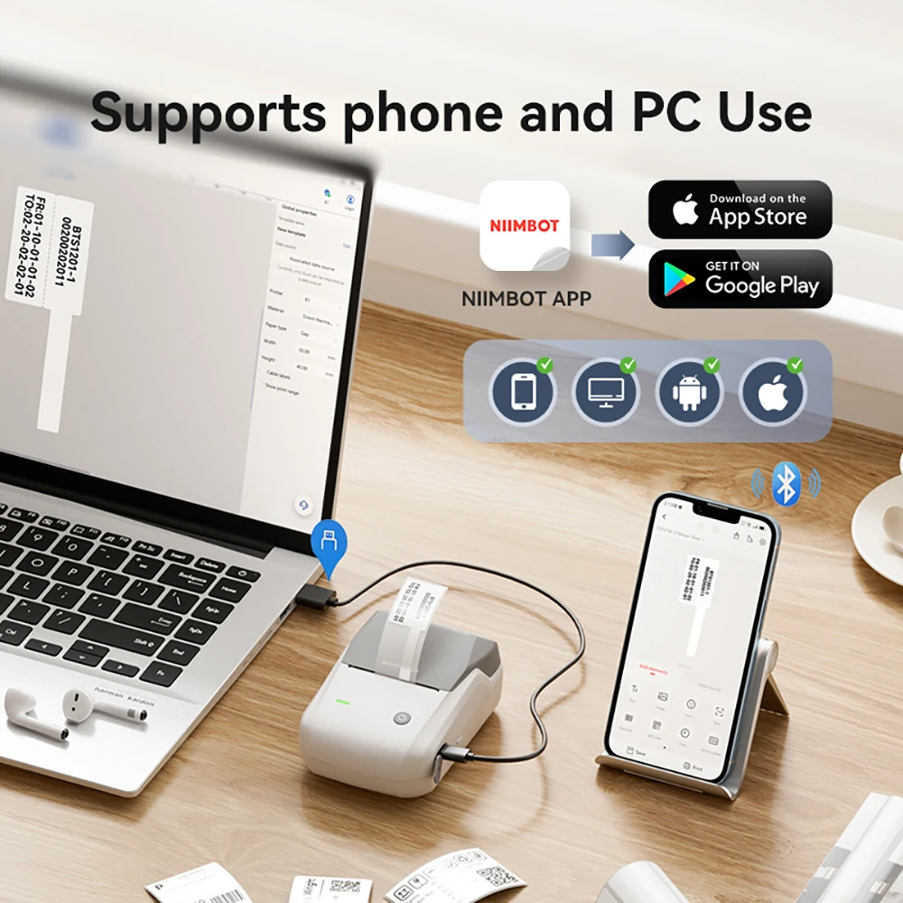 B1 Mini Thermal Printer Bluetooth Pocket Label Maker Self-adhesive Sticker Cable