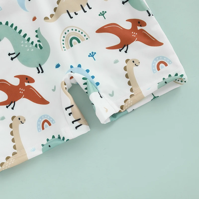 Toddler Infant Baby Kid Boy Swimsuit Dinosaur Pattern Short Sleeve Half Zipper Non-Pilling Rash Guard Swimwear Sunhat Set
