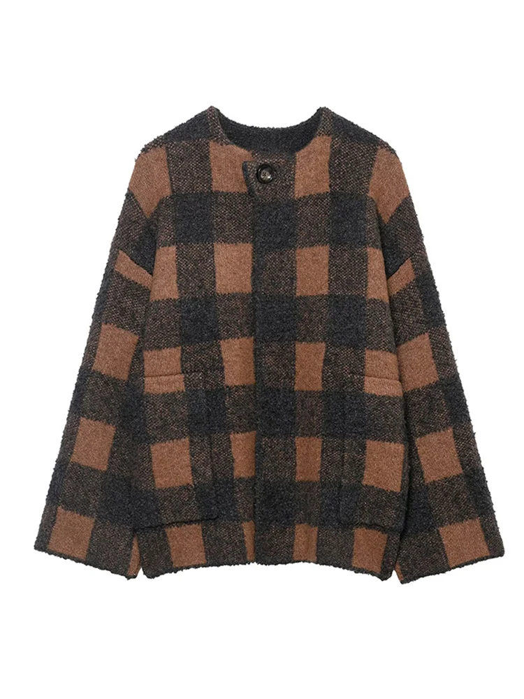 Winter New Women Knitted Cardigan Round Neck  Loose Sleeve Pockets Button Knit Sweater Jacket Casual Lady Vintage Knitwear