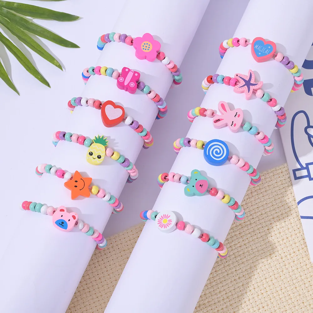 Wooden Bead Bracelet 12pcs for Kids Girl Birthday Party Favors