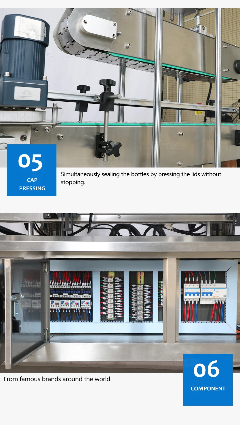 ZONESUN ZS-FMYG1 Производственная линия для укупорки и укупорки шнеком Серводвигатель Машина для упаковки бутылок в банки 
