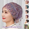 Middle East Lady Muslim Hijab Bonnet Lace Prayer Hat Women Islamic Turban Hats Chic Lace Crystal Floral Headwrap Headband