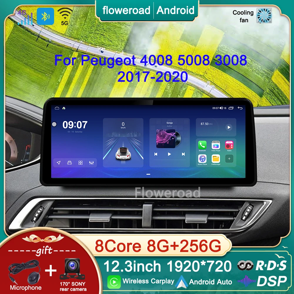 

12.3inch 8G+256G Android 13 For Peugeot 4008 5008 3008 2017-2020 Car Radio Multimedia Player Navigation GPS Wireless Carplay DSP