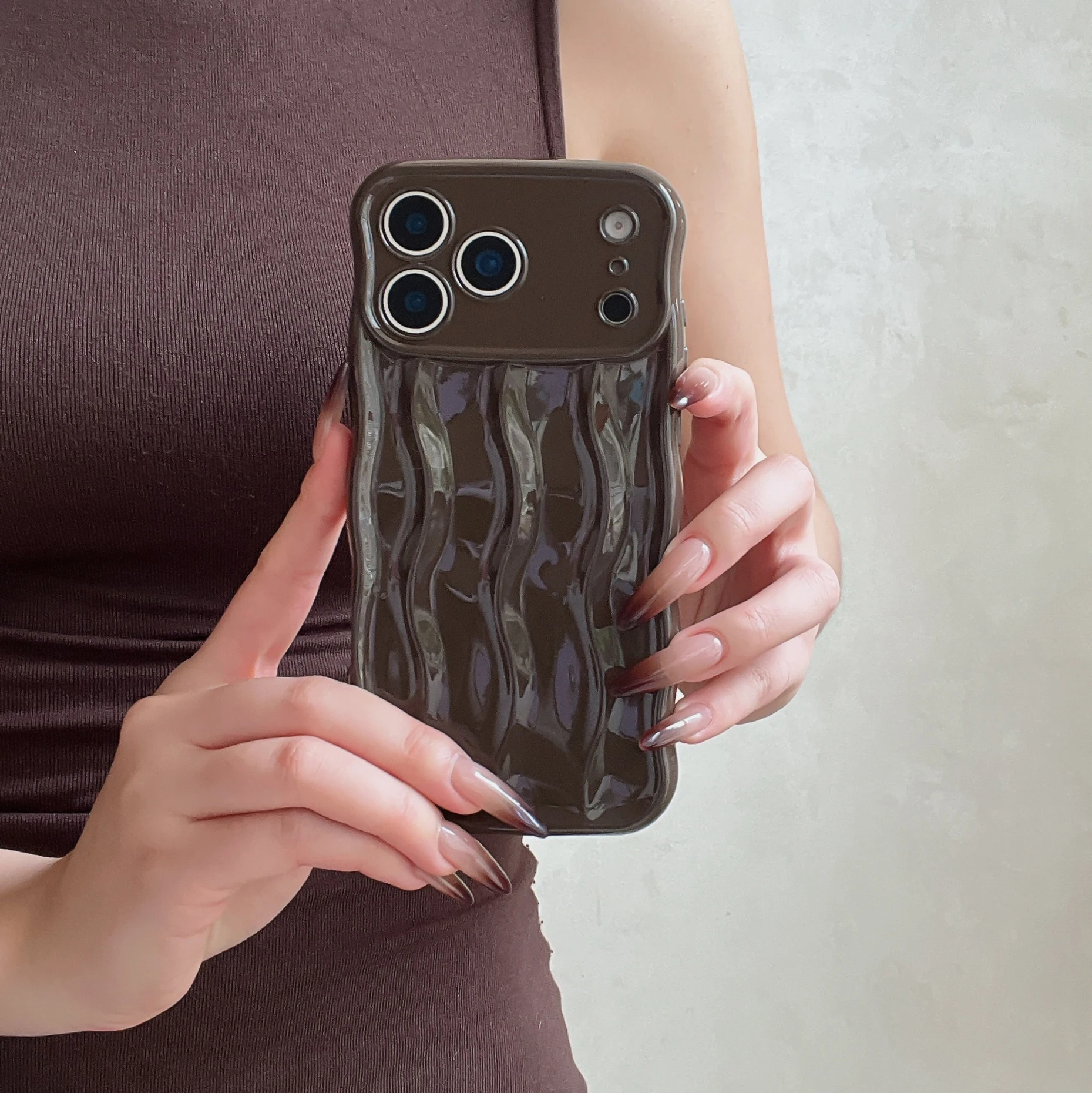 Glossy 3D Water Ripple Pattern Shockproof Phone Case - Soft TPU, Anti-drop Protection